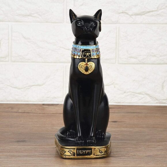 Resin,Ceramic Egyptian Handcrafted Cat Sculpture for Home Room Garde Black,Gold - Picture 8 of 9